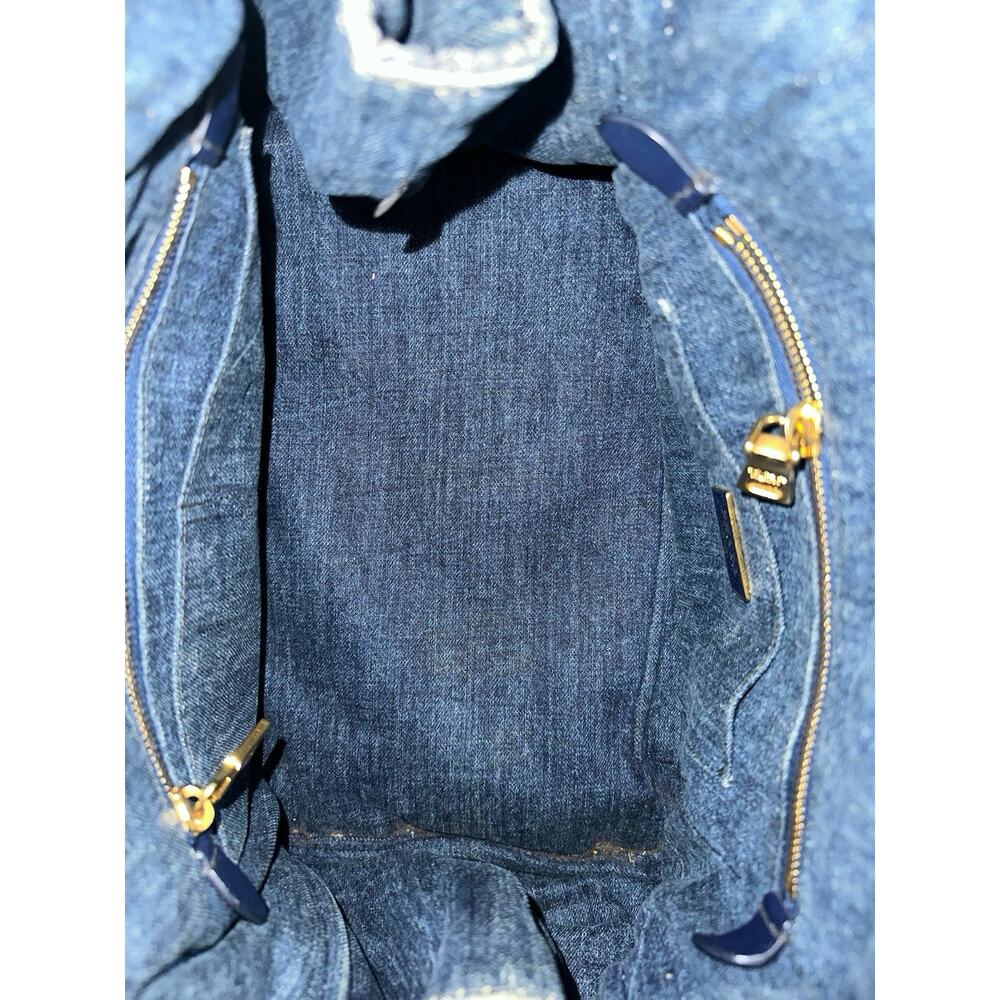 PRADA Denim Tote Bag Shopper Triangle Logo Handbag Shoulder Bag - Picture 16 of 16